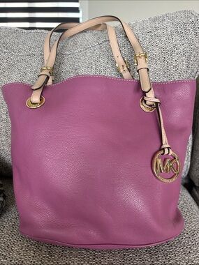 Michael Kors Pink Leather Tote with Tan Straps